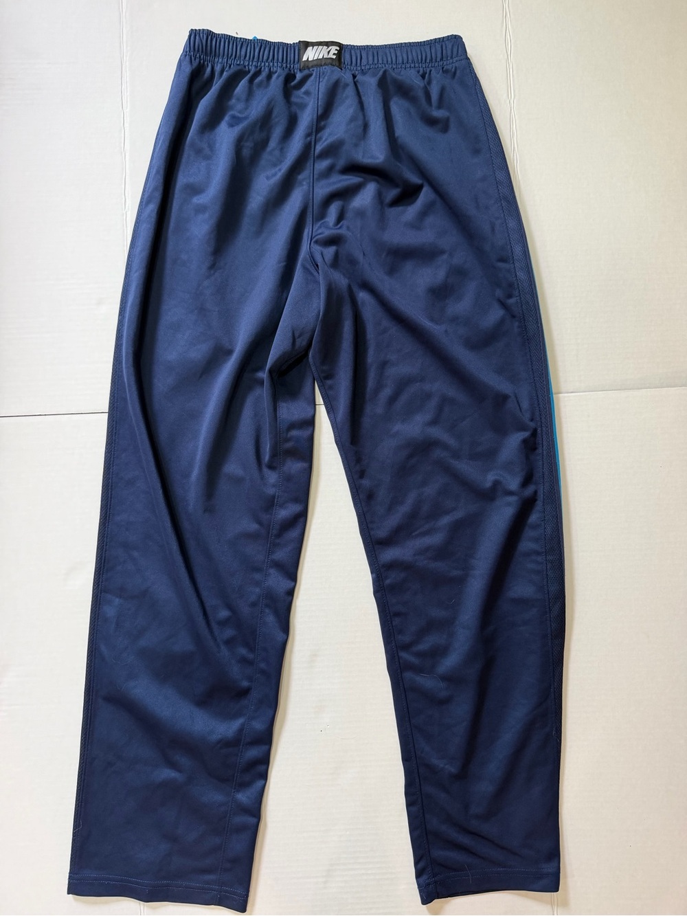 VTG Nike Mens Small Embroidered Swoosh Track Pants Drawstring Y2k Blue Pockets - Picture 2 of 6